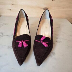 Cole Haan Heels Womens 9 Brown Suede Leather Pink Tassels Made in Italy Shoes